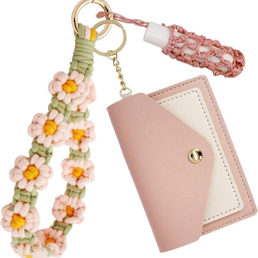 Boho Wristlet Keychain Set with Lipstick Holder & Wallet